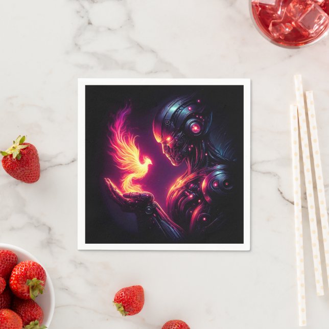 Cyber Futuristic Robot Phoenix Fire Spirit Napkin (Insitu)