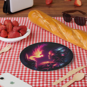 Cyber Futuristic Robot Phoenix Fire Spirit Paper Plate