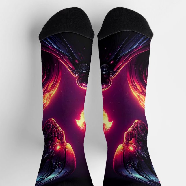 Cyber Futuristic Robot Phoenix Fire Spirit Socks (Top)