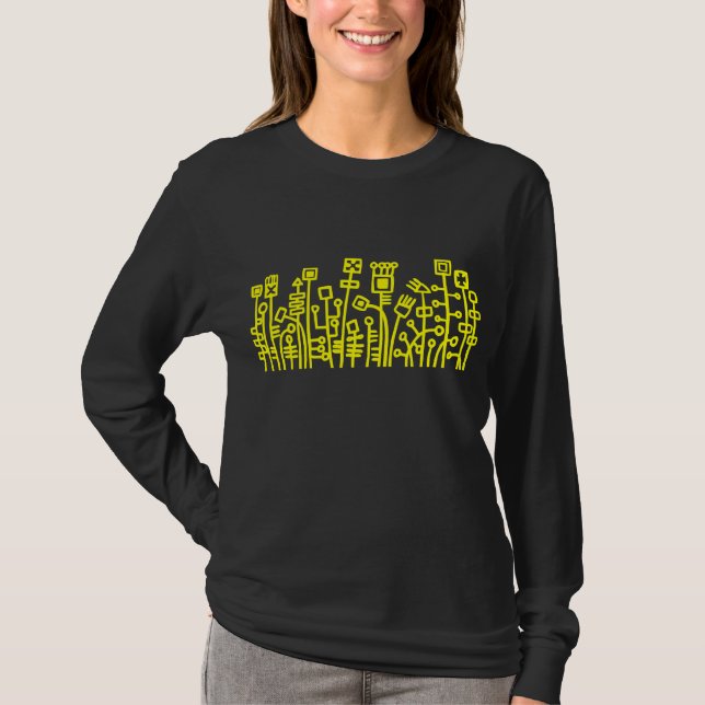 Cyber Garden - Yellow on Dark T-Shirt (Front)