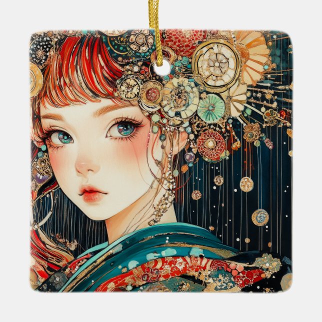 Cyber Girl Ceramic Ornament (Front)