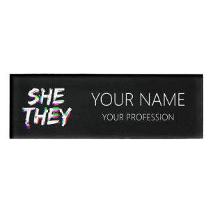 Cyber Glitch She They Pronouns Name Tag