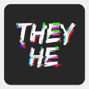 Cyber Glitch They He Pronouns Square Sticker
