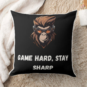 Cyber Gorilla Gamer Black Orange Art Cushion