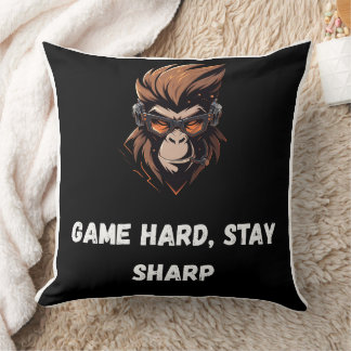Cyber Gorilla Gamer Black Orange Art Cushion