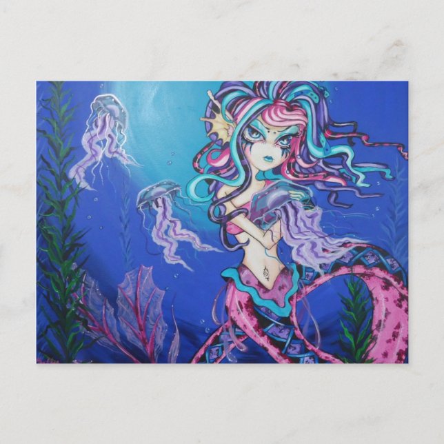 Cyber Goth Mermaid Jelly Fish Fantasy Postcard (Front)