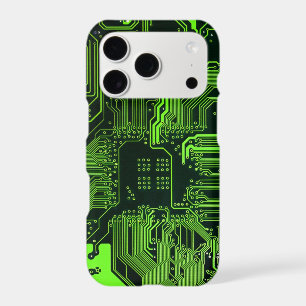 Cyber Green PCB Circuit Board Trace Pattern Art