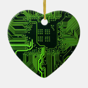 Cyber Green PCB Circuit Board Trace Pattern Art Ceramic Tree Decoration