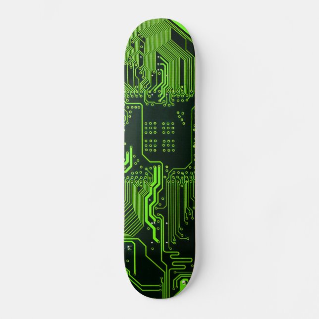 Cyber Green PCB Circuit Board Trace Pattern Art Skateboard (Front)