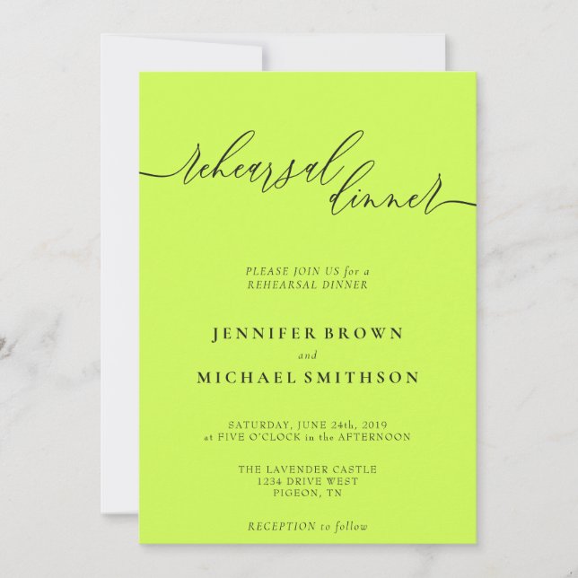 Cyber Lime Jet Black Celebration Rehearsal Dinner Invitation (Front)