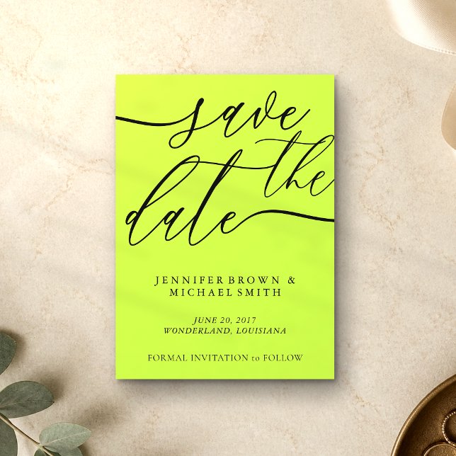 Cyber Lime Jet Black Custom Photo Calligraphy Save The Date (Creator Uploaded)