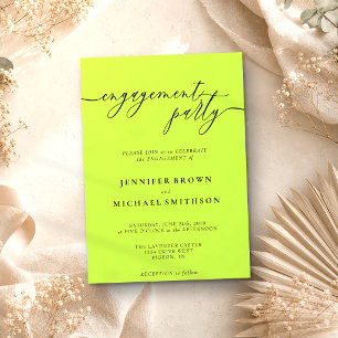 Cyber Lime Jet Black Elegant Engagement Party Invitation