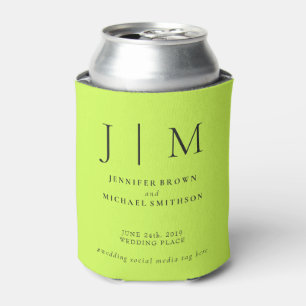 Cyber Lime Jet Black Formal Modern Classic Wedding Can Cooler