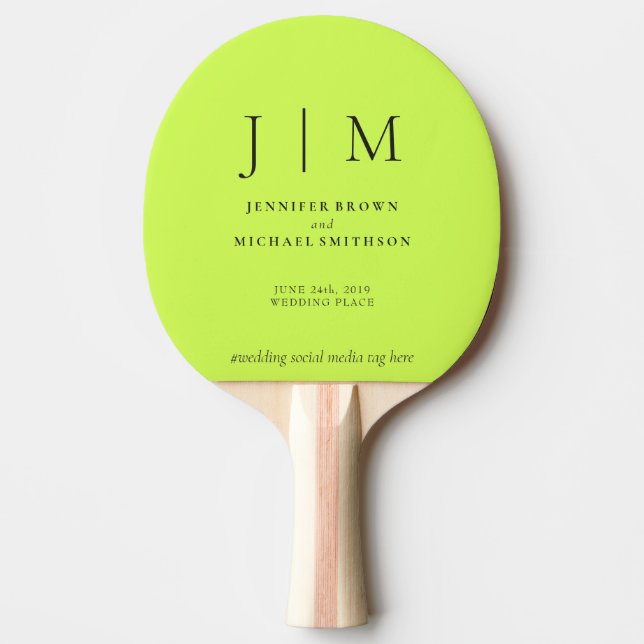 Cyber Lime & Jet Black Formal Simple Fun Wedding Ping Pong Paddle (Front)