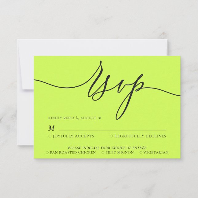 Cyber Lime Jet Black Minimal Modern RSVP Card (Front)