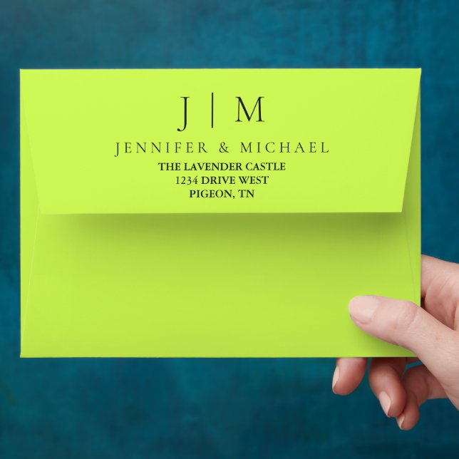 Cyber Lime Jet Black Modern Minimalist Wedding Envelope (Hand)