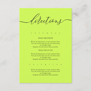 Cyber Lime Jet Black Simple Wedding Directions Enclosure Card