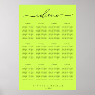 Cyber Lime Jet Black Welcome Wedding Table Seating Poster
