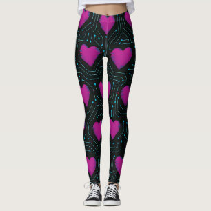 Cyber Love Circuit – Tech Heart Pattern Design Leggings