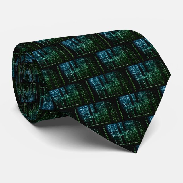 Cyber Matrix Digital Code Pattern Necktie (Rolled)