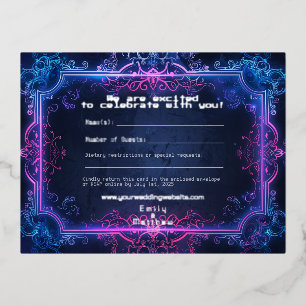 Cyber-Mediaeval Fusion Wedding RSVP Card REAL FOIL