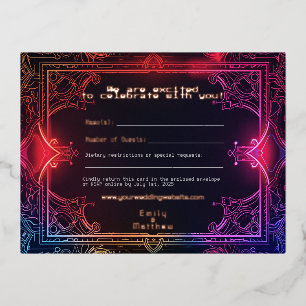 Cyber-Mediaeval Fusion Wedding RSVP Card REAL FOIL