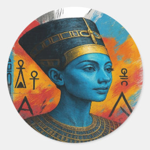 “Cyber Nefertiti Sticker - Neon Egyptian Decal