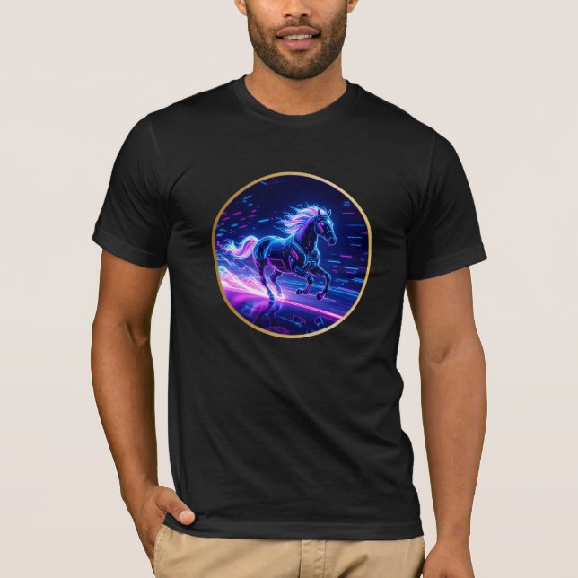 **Cyber Neon Horse – Futuristic Glow Art** T-Shirt (Front)