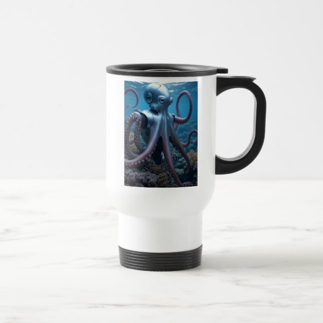 Cyber Octopus left hand white travel mug (Right)