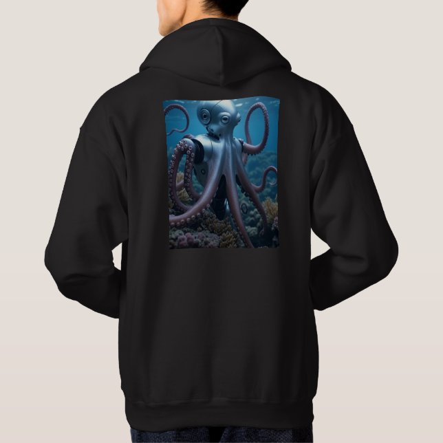 Cyber Octopus men black hooded sweatshirt back (Back)