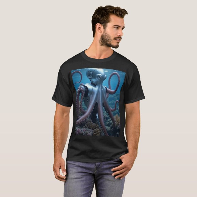 Cyber Octopus men black T-shirt (Front Full)