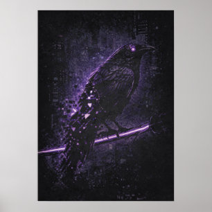 Cyber-Omen, Raven Crow Matrix Abstract Art Poster