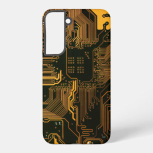 Cyber Orange PCB Circuit Board Trace Pattern Art Samsung Galaxy Case