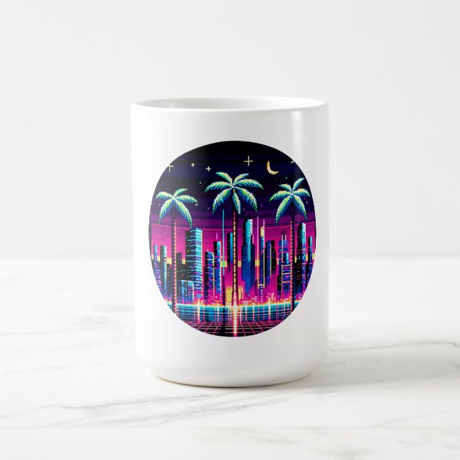 Cyber Palms: Neon Nightscape Coffee Mug (Center)