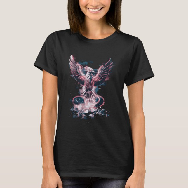 Cyber Phoenix Glitch Tech Digital Bird Futuristic T-Shirt (Front)