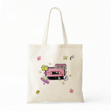 Cyber Pink Cassette Tape Tote Bag