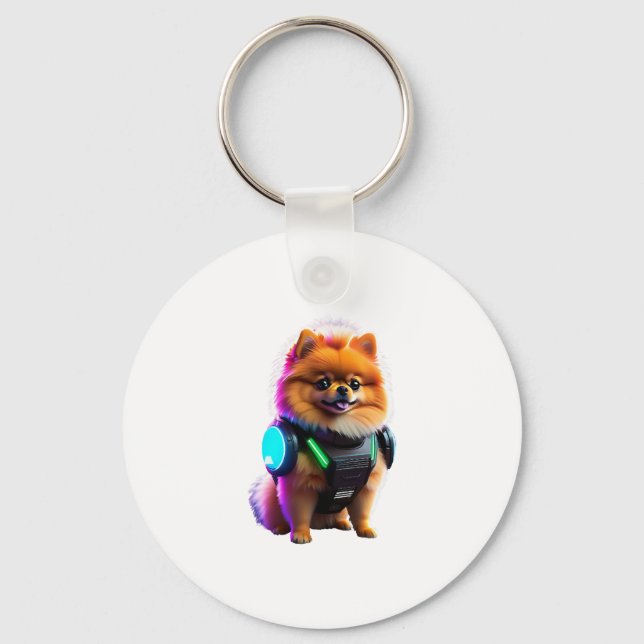 Cyber Pomeranian Explorer of the Future Key Ring (Front)