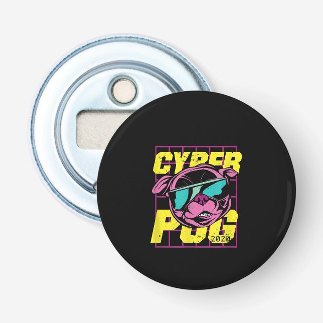 Cyber Pug 2021 Funny Dog Pug Design Bottle Opener (Front)