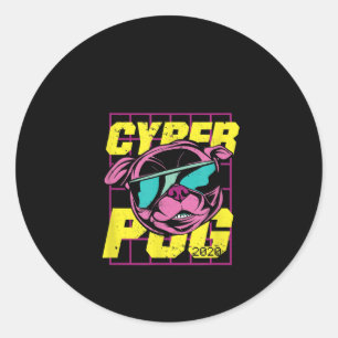 Cyber Pug 2021 Funny Dog Pug Design Classic Round Sticker