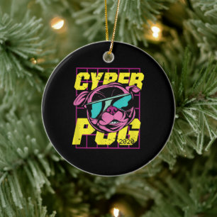 Cyber Pug Cool Pug Dog Ceramic Tree Decoration