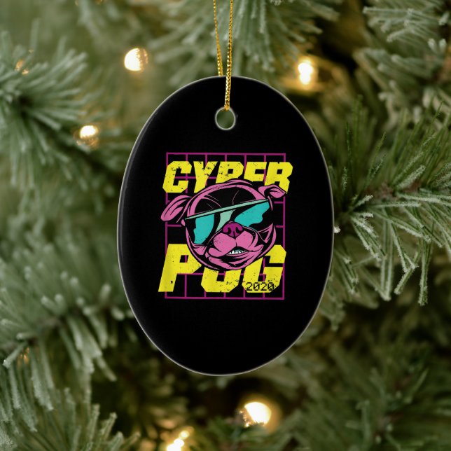 Cyber Pug | Cool Pug Dog Ceramic Tree Decoration (Tree)