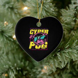 Cyber Pug Cool Pug Dog Ceramic Tree Decoration