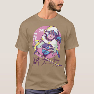 Cyber Punk Anime Warrior Girl Retro Kanji Japanese T-Shirt