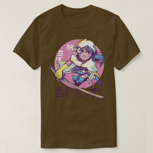 Cyber Punk Anime Warrior Girl Retro Kanji Japanese T-Shirt (Design Front)