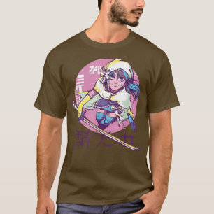 Cyber Punk Anime Warrior Girl Retro Kanji Japanese T-Shirt