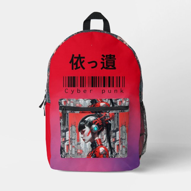 Cyber punk girl printed backpack (Front)