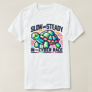Cyber Race: Slow and Steady 8bit Turtle with Neon  T-Shirt