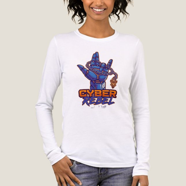 Cyber Rebel Chained Robotic Hand Graphic Long Slee Tri-Blend Shirt (Front)