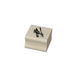 Cyber Red Popcorn Anime Bi-Plane flying amidst  Rubber Stamp