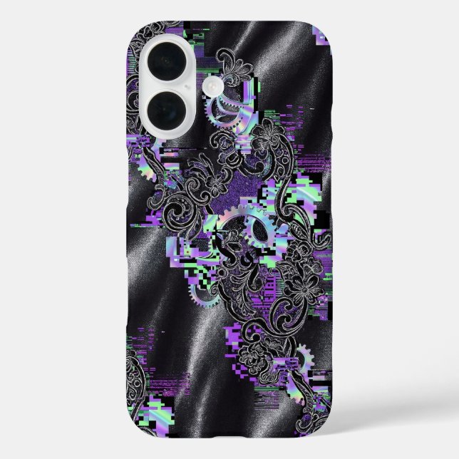 Cyber Romantic Glitch Lace Phone Case (Back)